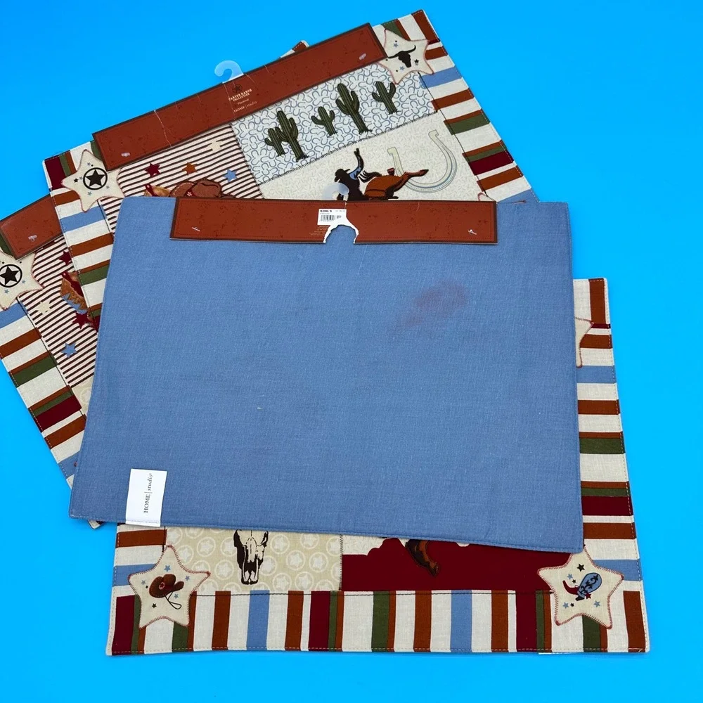 Home Studio Canyon Ranch‎ Western Placemats Set of 4 Cotton Cowboy Patchwork NWT